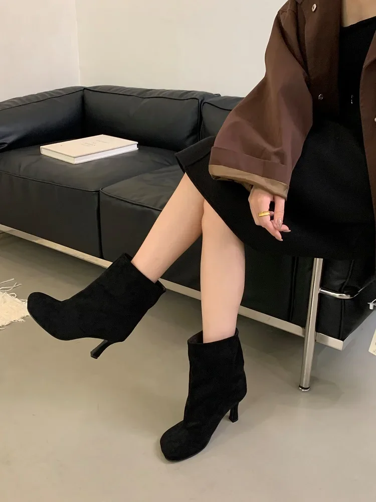 Eilyken New Autumn Winter Fashion Round Toe Women Ankle Boots Concise Thin Heels Shoes Chelsea Short Botas De Mujer