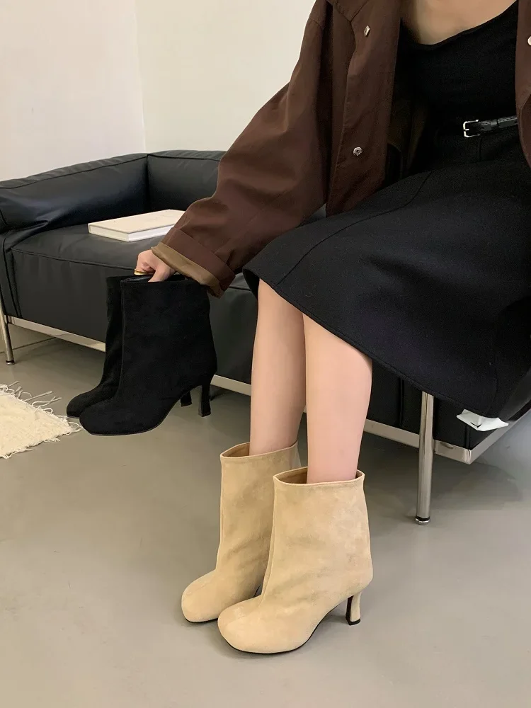 Eilyken New Autumn Winter Fashion Round Toe Women Ankle Boots Concise Thin Heels Shoes Chelsea Short Botas De Mujer