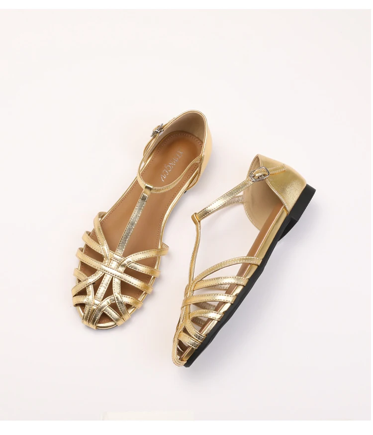ZAROY Women's Sandals Summer Casual Footwear T-tied Cross Strap Flat Sandals Weave Hollow Roman Sandalia Zapatos сандали