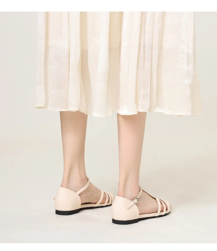 ZAROY Women's Sandals Summer Casual Footwear T-tied Cross Strap Flat Sandals Weave Hollow Roman Sandalia Zapatos сандали