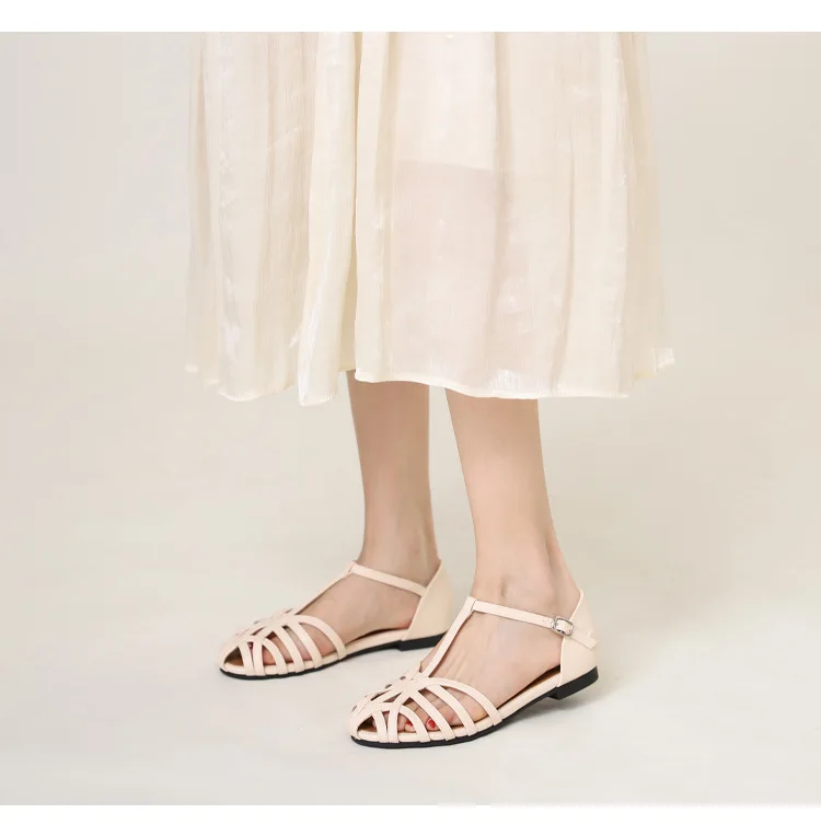 ZAROY Women's Sandals Summer Casual Footwear T-tied Cross Strap Flat Sandals Weave Hollow Roman Sandalia Zapatos сандали