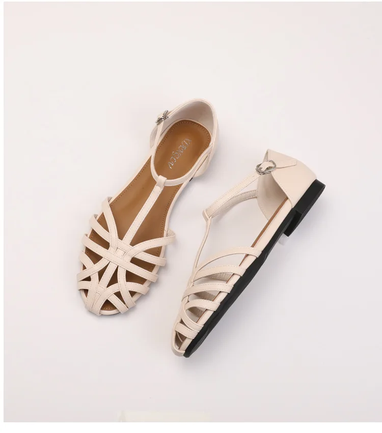 ZAROY Women's Sandals Summer Casual Footwear T-tied Cross Strap Flat Sandals Weave Hollow Roman Sandalia Zapatos сандали