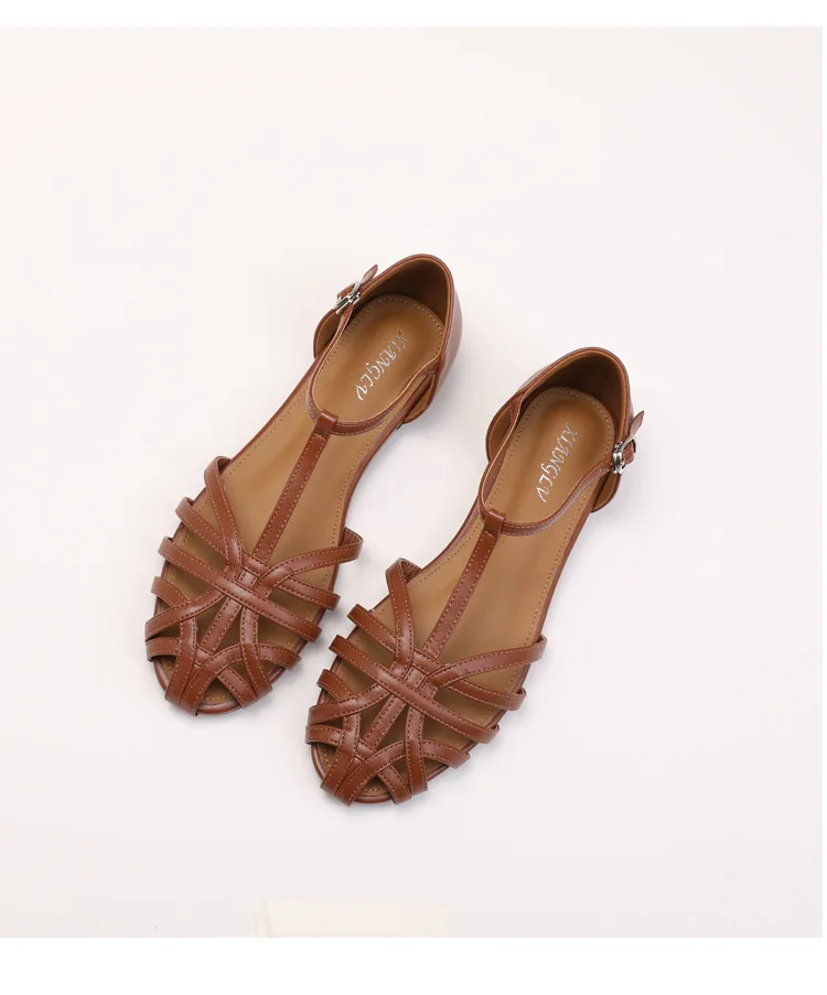 ZAROY Women's Sandals Summer Casual Footwear T-tied Cross Strap Flat Sandals Weave Hollow Roman Sandalia Zapatos сандали
