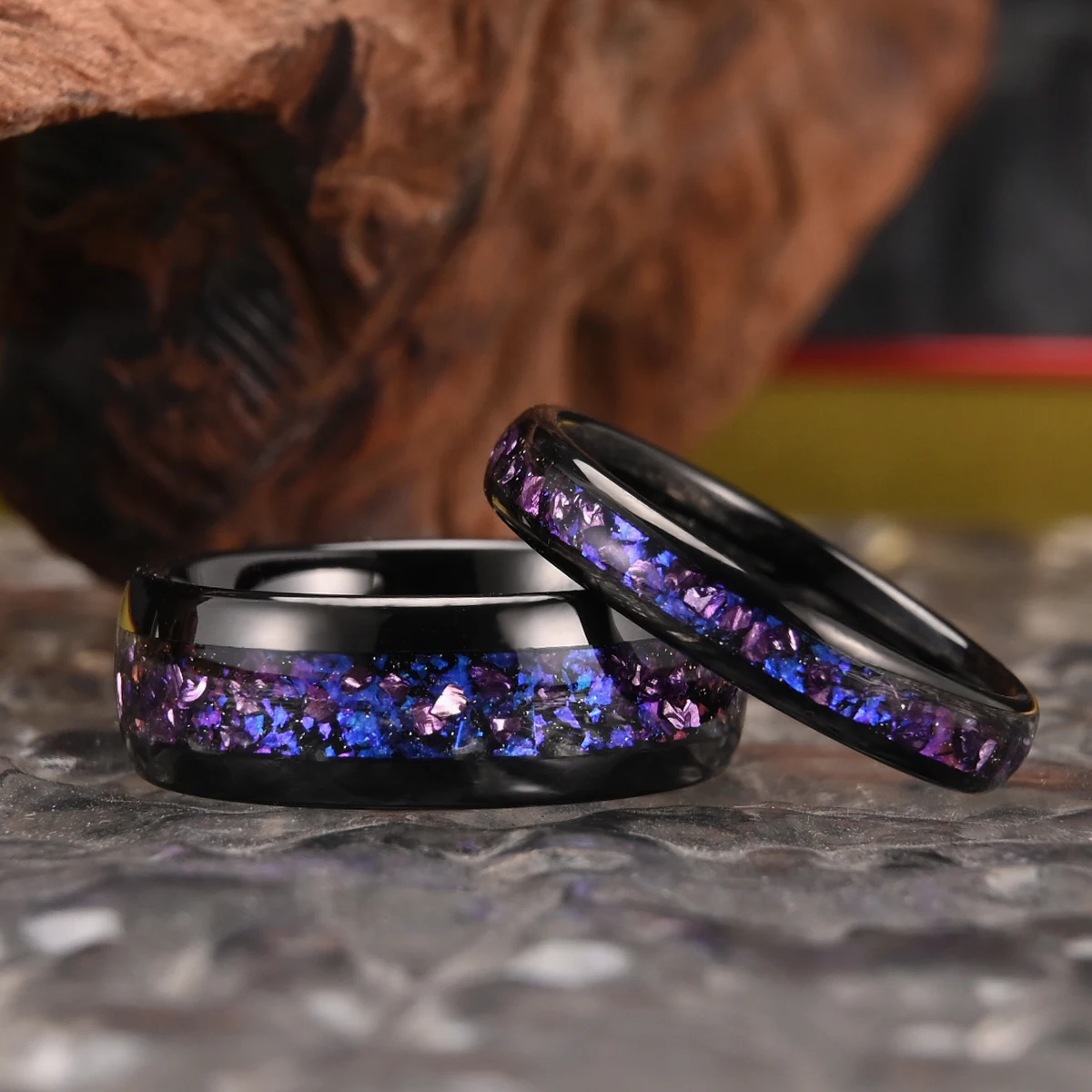 8mm/4mm Amethyst Nebula Tungsten Carbide Ring, Wedding Engagement Ring for Men and Women, Comfortable Fit Jewelry Gift