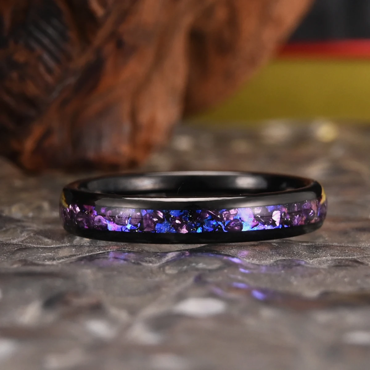 8mm/4mm Amethyst Nebula Tungsten Carbide Ring, Wedding Engagement Ring for Men and Women, Comfortable Fit Jewelry Gift