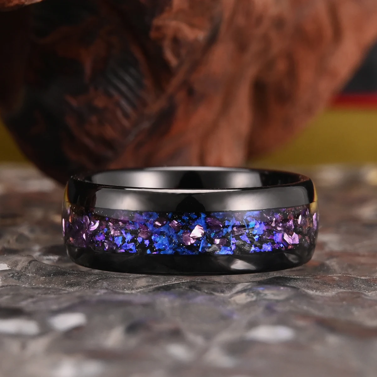 8mm/4mm Amethyst Nebula Tungsten Carbide Ring, Wedding Engagement Ring for Men and Women, Comfortable Fit Jewelry Gift