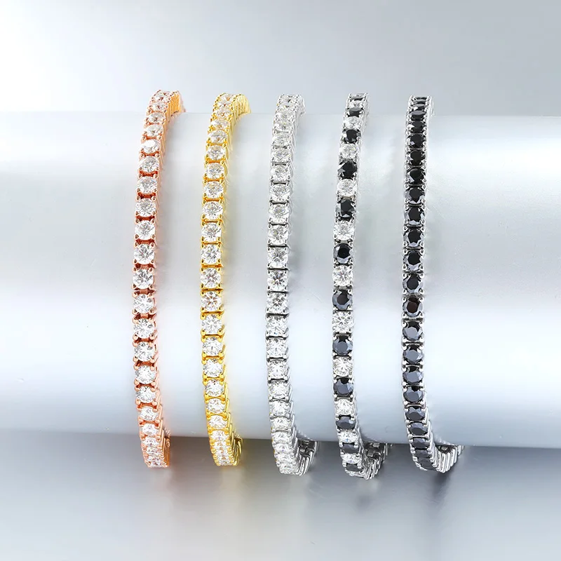 EWYA 3mm 4mm 5mm Moissanite Tennis Bracelet for Women Men 925 Silver Plated 18k Gold Pass Diamond Tester Link Bracelets Bangle