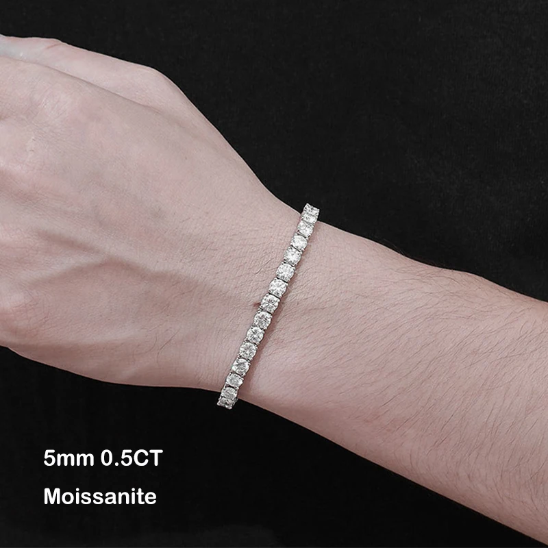 EWYA 3mm 4mm 5mm Moissanite Tennis Bracelet for Women Men 925 Silver Plated 18k Gold Pass Diamond Tester Link Bracelets Bangle