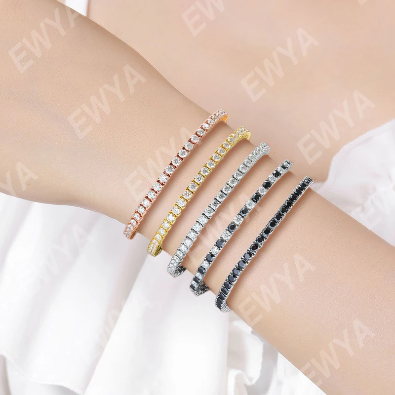 EWYA 3mm 4mm 5mm Moissanite Tennis Bracelet for Women Men 925 Silver Plated 18k Gold Pass Diamond Tester Link Bracelets Bangle