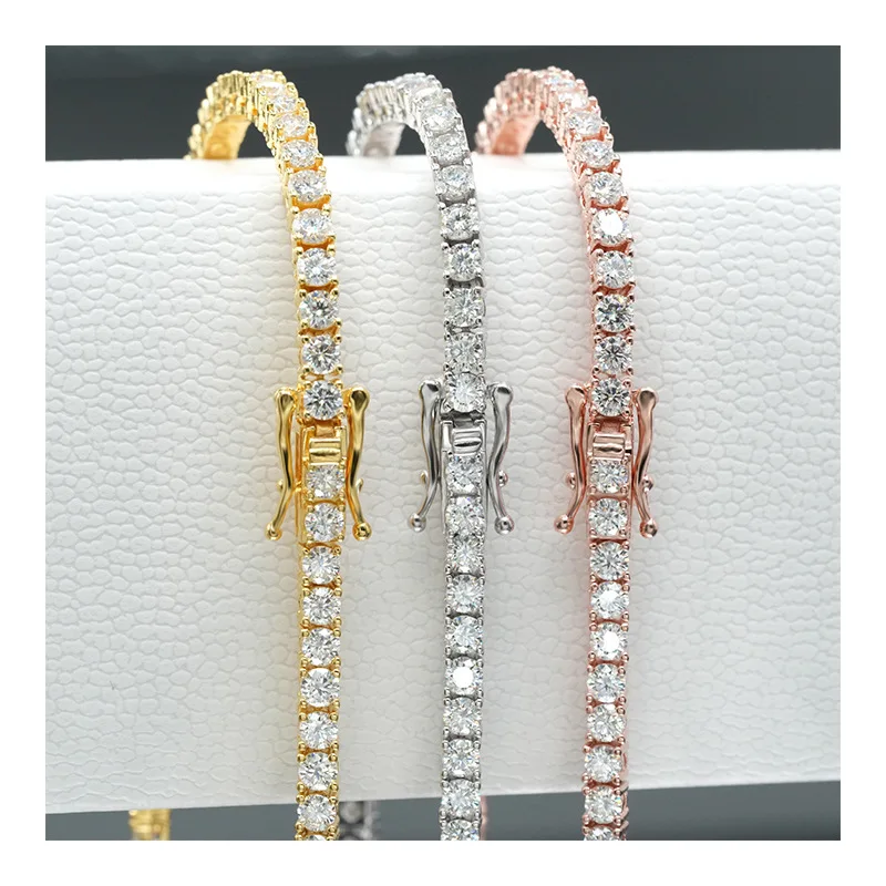 EWYA 3mm 4mm 5mm Moissanite Tennis Bracelet for Women Men 925 Silver Plated 18k Gold Pass Diamond Tester Link Bracelets Bangle