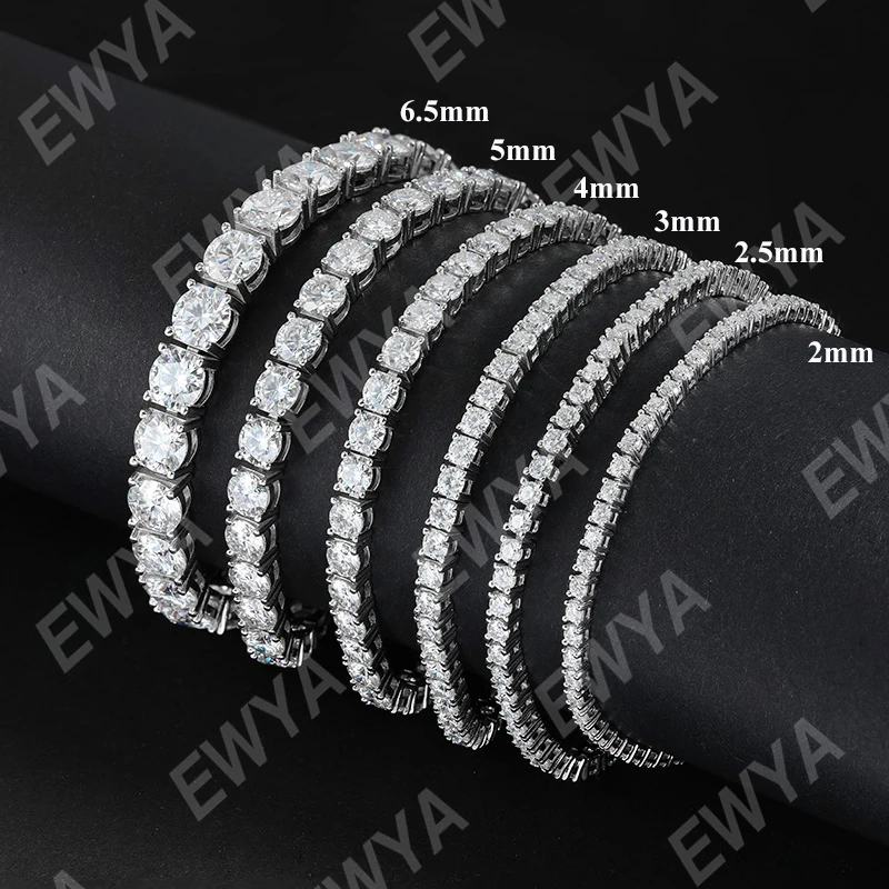 EWYA 3mm 4mm 5mm Moissanite Tennis Bracelet for Women Men 925 Silver Plated 18k Gold Pass Diamond Tester Link Bracelets Bangle