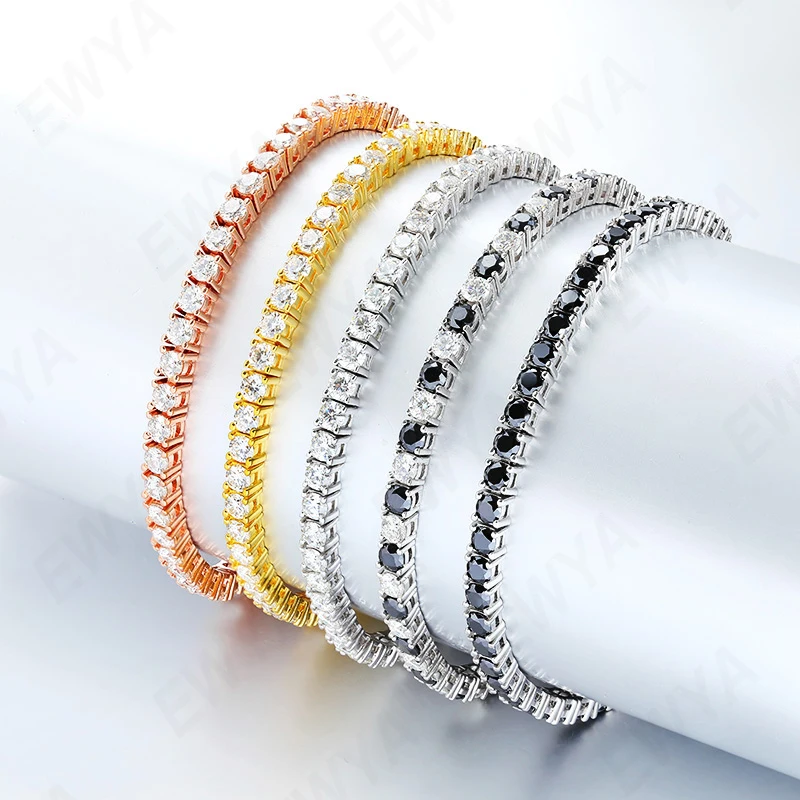 EWYA 3mm 4mm 5mm Moissanite Tennis Bracelet for Women Men 925 Silver Plated 18k Gold Pass Diamond Tester Link Bracelets Bangle