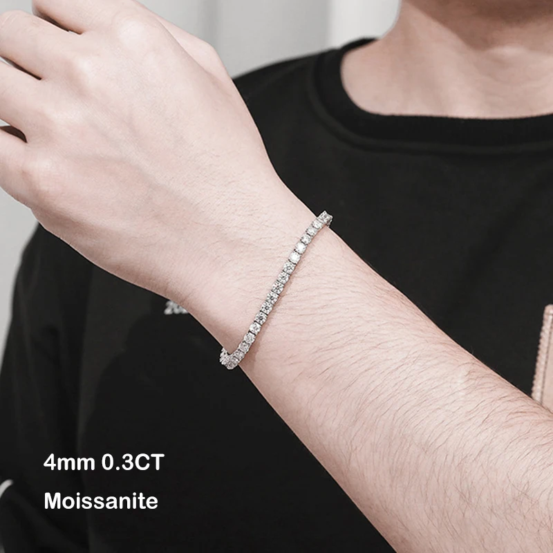 EWYA 3mm 4mm 5mm Moissanite Tennis Bracelet for Women Men 925 Silver Plated 18k Gold Pass Diamond Tester Link Bracelets Bangle