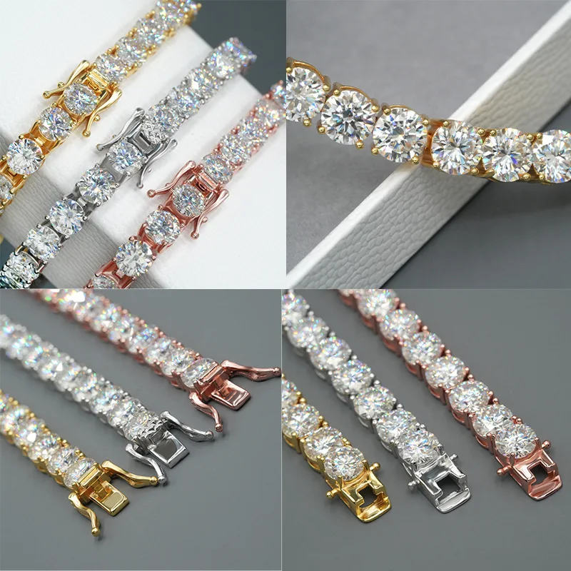 EWYA 3mm 4mm 5mm Moissanite Tennis Bracelet for Women Men 925 Silver Plated 18k Gold Pass Diamond Tester Link Bracelets Bangle