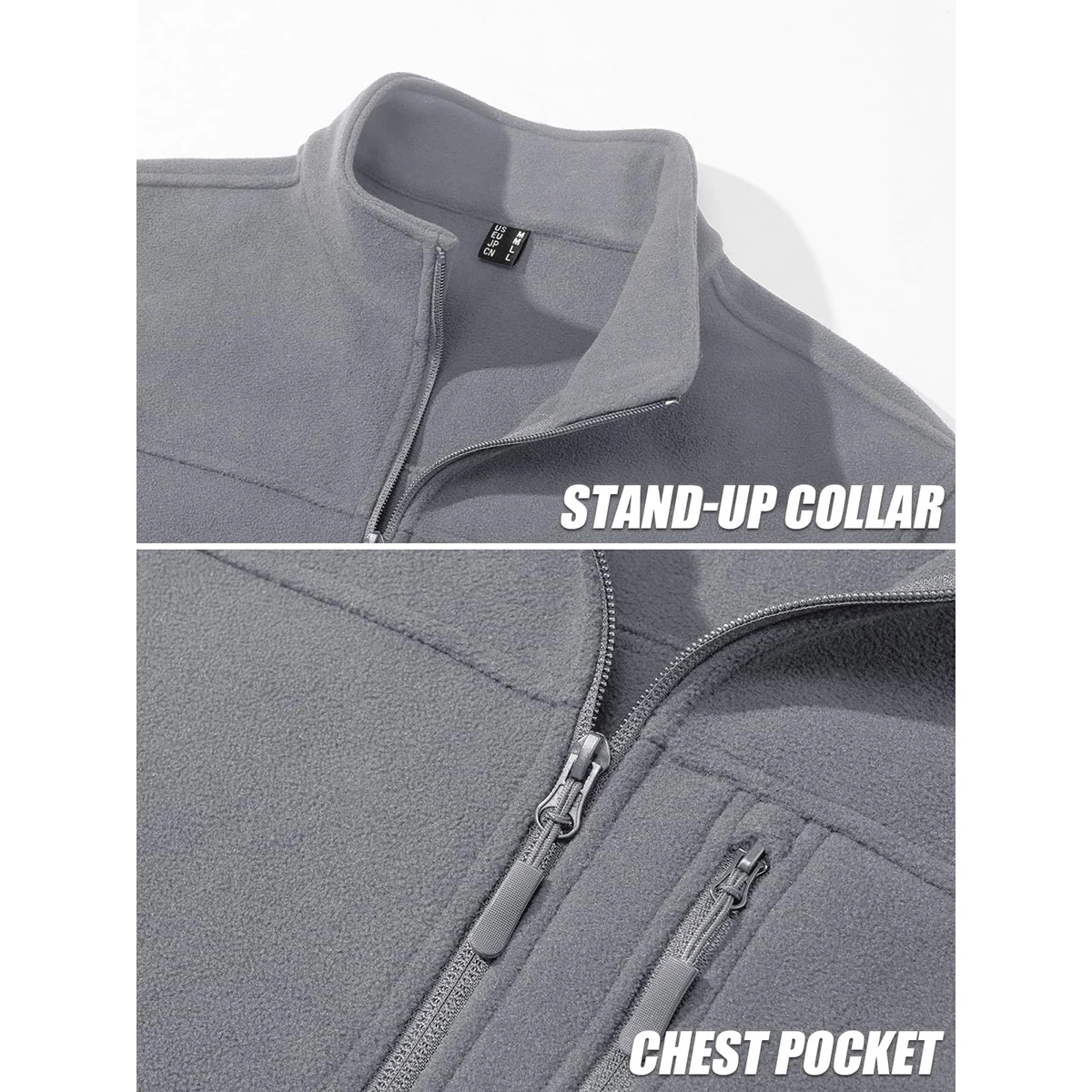 TACVASEN Men's Thermal Warm Fleece Jacket Stand Collar Full Zip Windbreaker Multiple-pockets Outerwear Working Hiking Coat