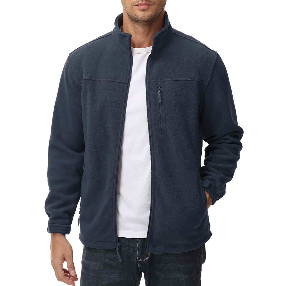 TACVASEN Men's Thermal Warm Fleece Jacket Stand Collar Full Zip Windbreaker Multiple-pockets Outerwear Working Hiking Coat