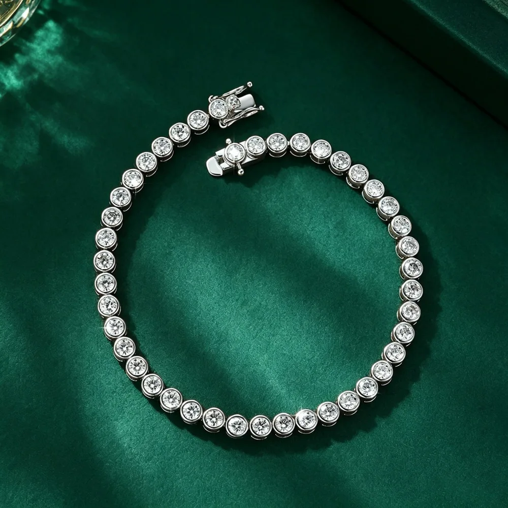Lnngy 3MM 0.1CT Bezel Moissanite Tennis Bracelet For Women Exquisite 14K Gold Filled Round Bubble Lab Diamond Bracelet Jewelry