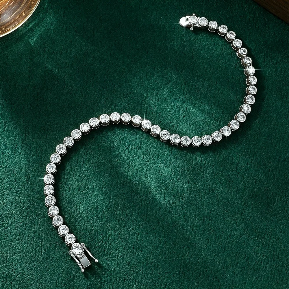 Lnngy 3MM 0.1CT Bezel Moissanite Tennis Bracelet For Women Exquisite 14K Gold Filled Round Bubble Lab Diamond Bracelet Jewelry