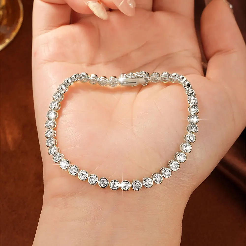 Lnngy 3MM 0.1CT Bezel Moissanite Tennis Bracelet For Women Exquisite 14K Gold Filled Round Bubble Lab Diamond Bracelet Jewelry