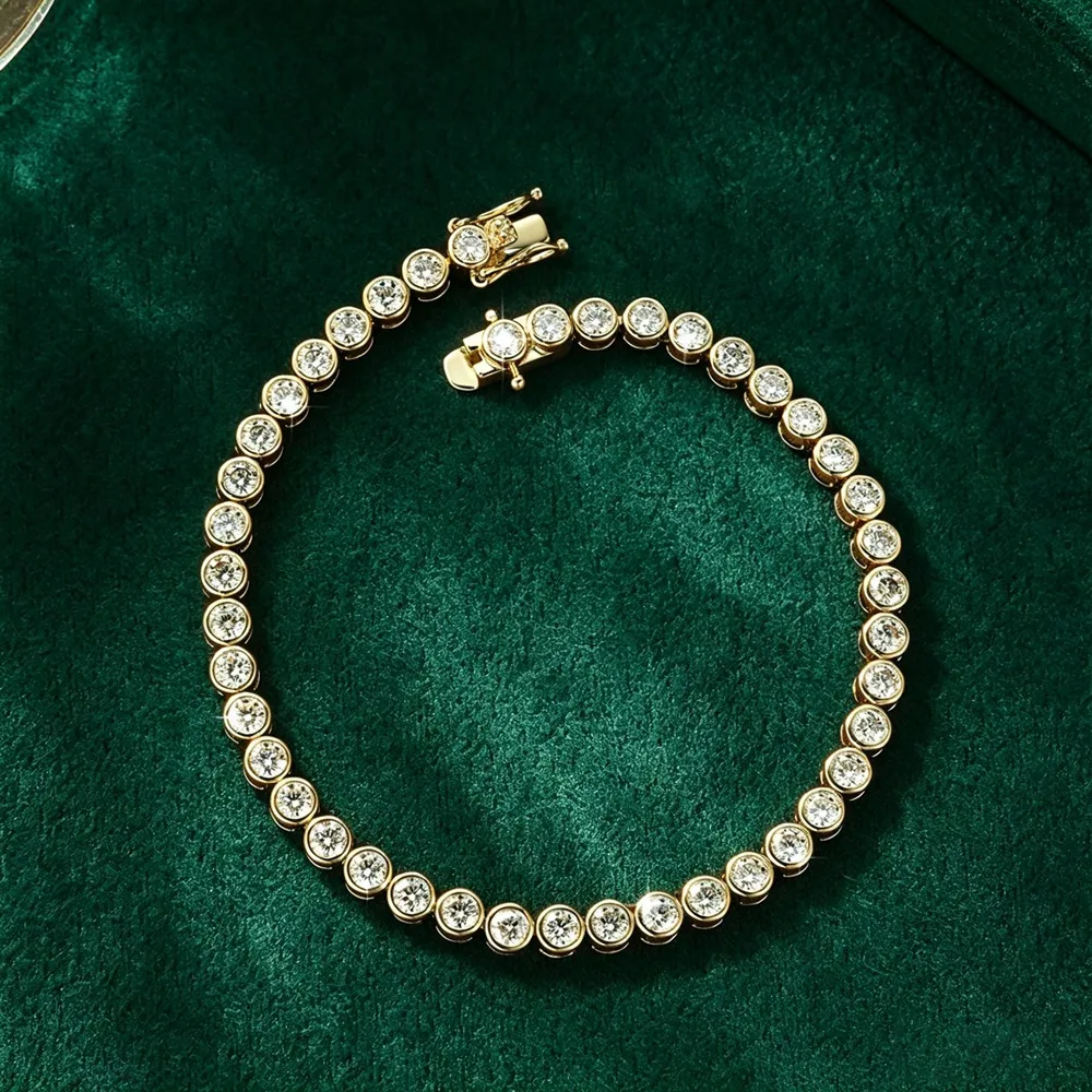 Lnngy 3MM 0.1CT Bezel Moissanite Tennis Bracelet For Women Exquisite 14K Gold Filled Round Bubble Lab Diamond Bracelet Jewelry