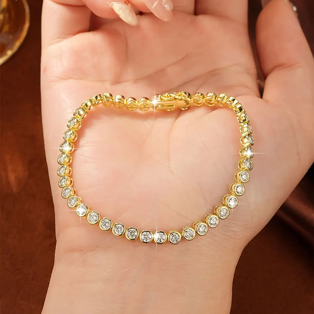 Lnngy 3MM 0.1CT Bezel Moissanite Tennis Bracelet For Women Exquisite 14K Gold Filled Round Bubble Lab Diamond Bracelet Jewelry