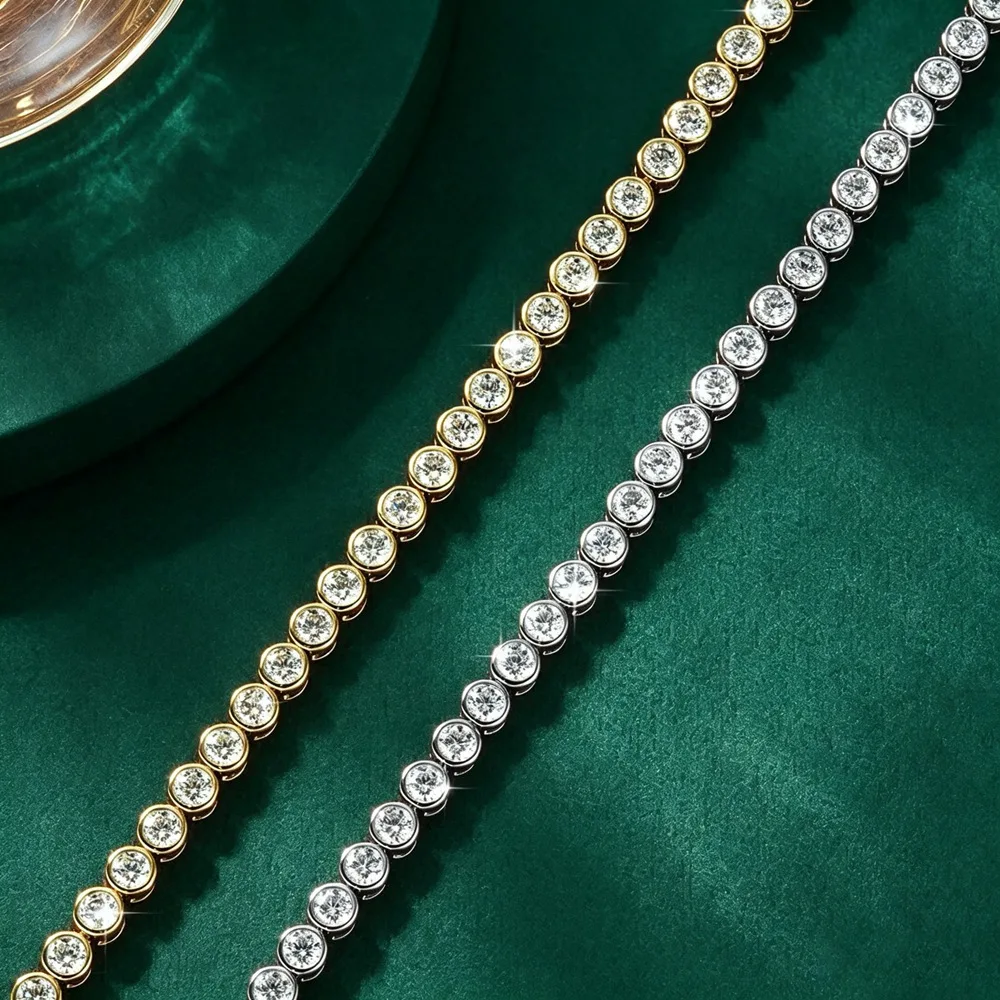 Lnngy 3MM 0.1CT Bezel Moissanite Tennis Bracelet For Women Exquisite 14K Gold Filled Round Bubble Lab Diamond Bracelet Jewelry