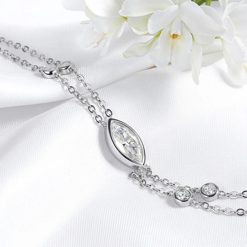 Smyoue Marquise Cut Bubbles Moissanite Bracelets for Women Adjustable 14-19cm Lab Grown Diamond Chain Pure S925 Silver Jewelry