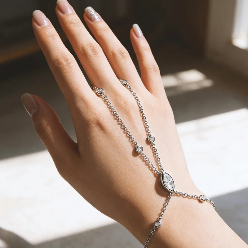 Smyoue Marquise Cut Bubbles Moissanite Bracelets for Women Adjustable 14-19cm Lab Grown Diamond Chain Pure S925 Silver Jewelry
