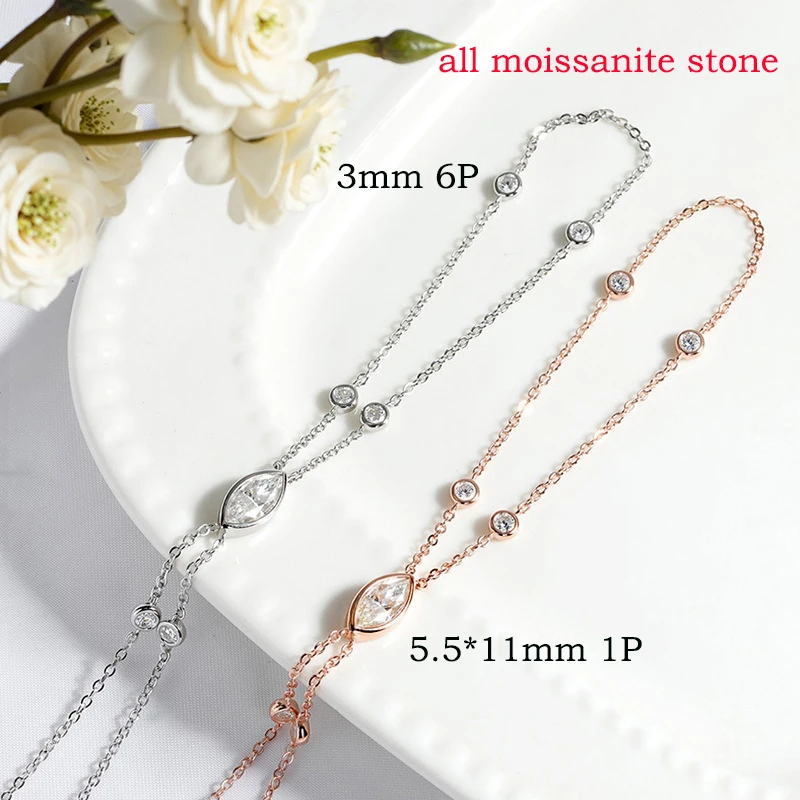 Smyoue Marquise Cut Bubbles Moissanite Bracelets for Women Adjustable 14-19cm Lab Grown Diamond Chain Pure S925 Silver Jewelry