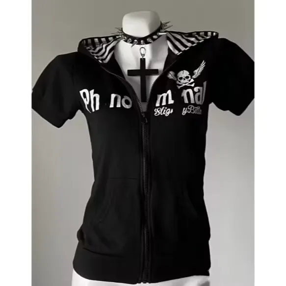 Gothic Skeleton Print Cardigan Contrast Hooded Sweatshirt Punk Jacket Women Autumn Y2k New Slim Fit Zip Hoodie Kawaii Clothes