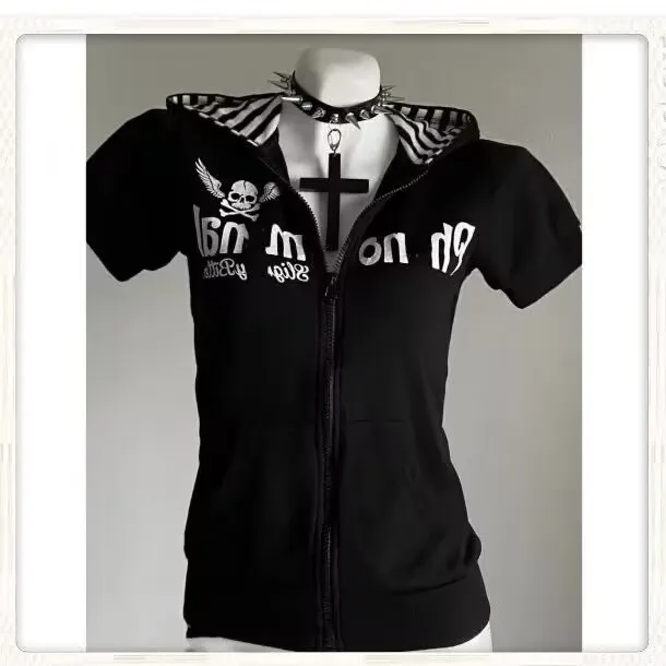 Gothic Skeleton Print Cardigan Contrast Hooded Sweatshirt Punk Jacket Women Autumn Y2k New Slim Fit Zip Hoodie Kawaii Clothes