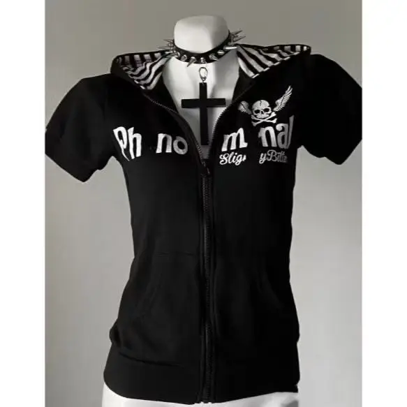 Gothic Skeleton Print Cardigan Contrast Hooded Sweatshirt Punk Jacket Women Autumn Y2k New Slim Fit Zip Hoodie Kawaii Clothes