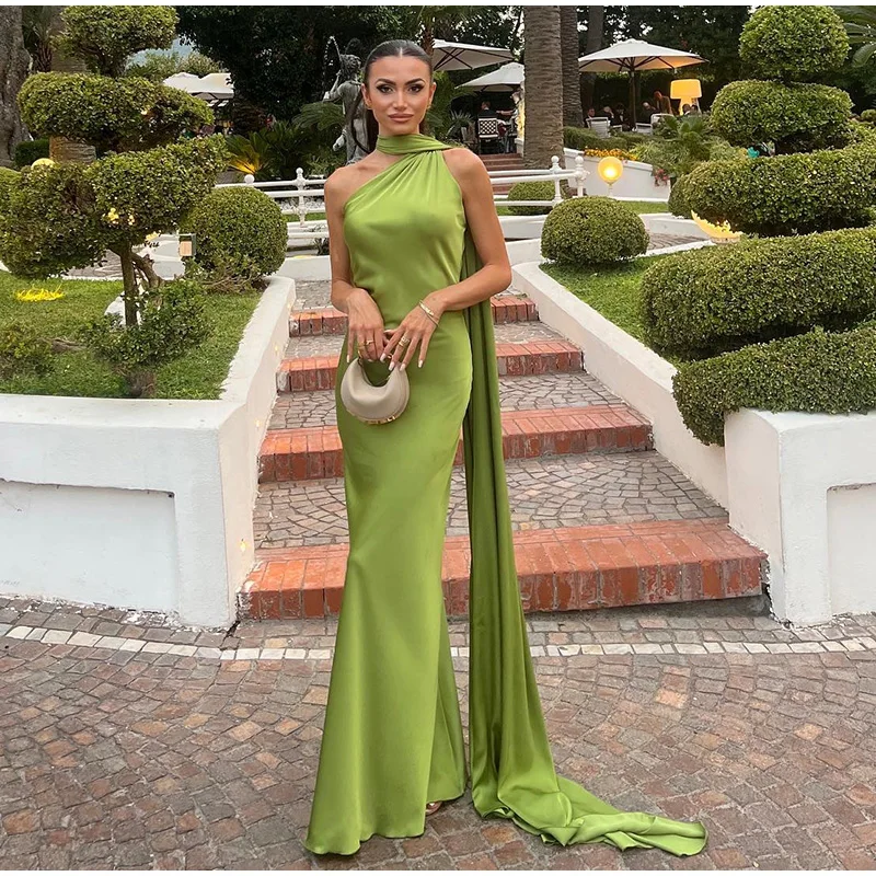 Elegant Ribbon Halter Dress Women Solid Off Shoulder Sleeveless Backless Slim Maxi Dresses 2025 Summer Autumn Party Robes Lady
