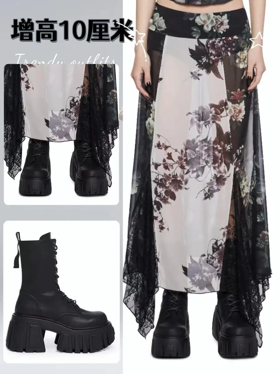 2025 New Cosplay Pumps Women Super High 10cm Thick-Soled Shoes British Style Punk Gothic Booties Platform Thigh High Boots