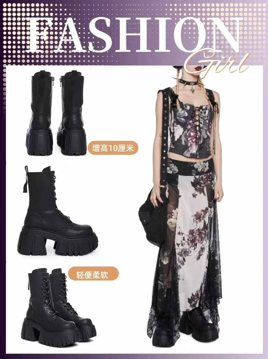 2025 New Cosplay Pumps Women Super High 10cm Thick-Soled Shoes British Style Punk Gothic Booties Platform Thigh High Boots
