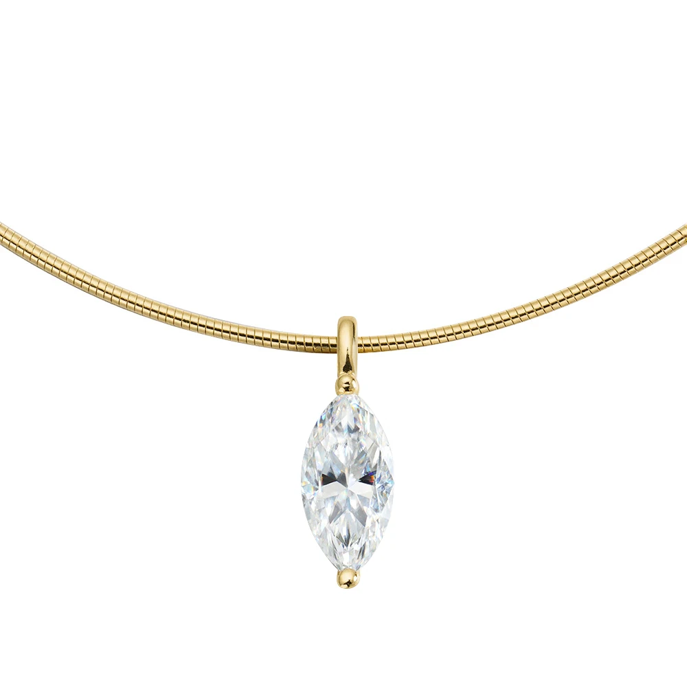 Smyoue 3CT 7*14MM Marquise Cut Moissanite Necklace for Women Solitaire Pendant Sparkling Chain Lab Diamond Pure 925 Jewelry