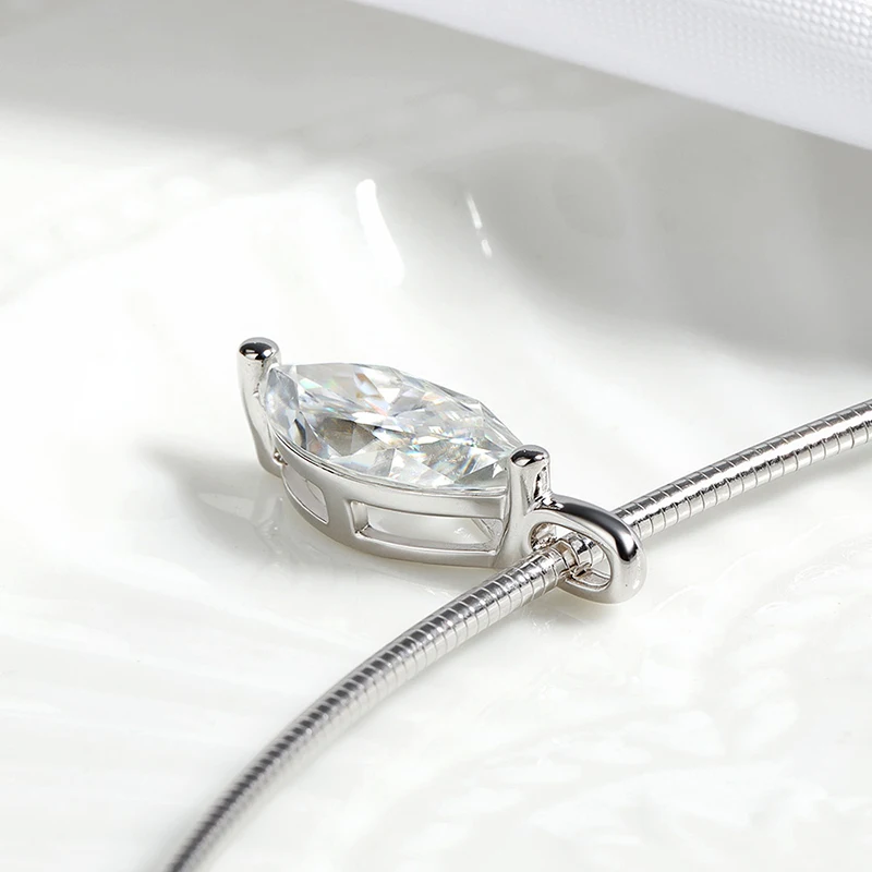 Smyoue 3CT 7*14MM Marquise Cut Moissanite Necklace for Women Solitaire Pendant Sparkling Chain Lab Diamond Pure 925 Jewelry