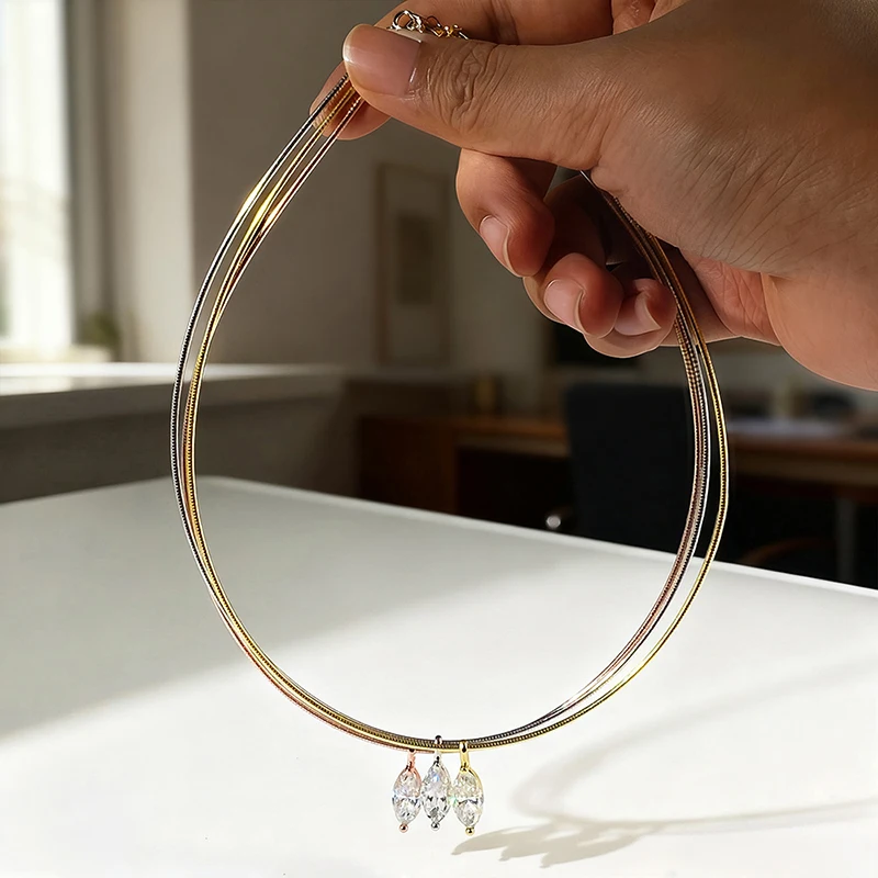 Smyoue 3CT 7*14MM Marquise Cut Moissanite Necklace for Women Solitaire Pendant Sparkling Chain Lab Diamond Pure 925 Jewelry