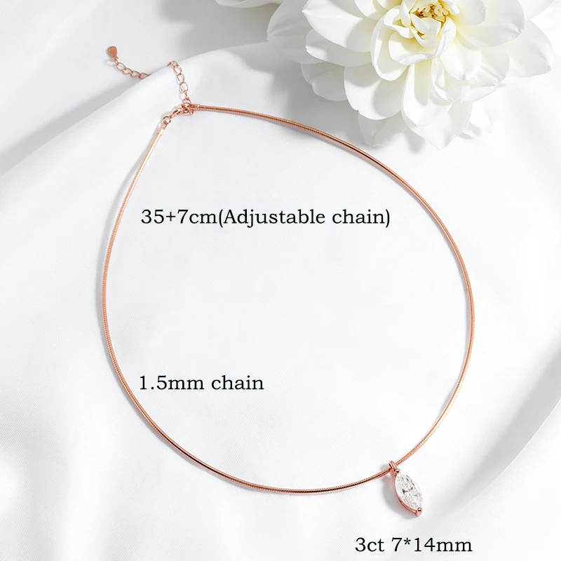 Smyoue 3CT 7*14MM Marquise Cut Moissanite Necklace for Women Solitaire Pendant Sparkling Chain Lab Diamond Pure 925 Jewelry