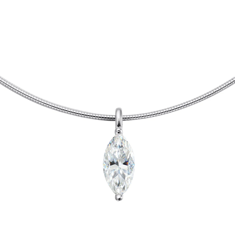 Smyoue 3CT 7*14MM Marquise Cut Moissanite Necklace for Women Solitaire Pendant Sparkling Chain Lab Diamond Pure 925 Jewelry