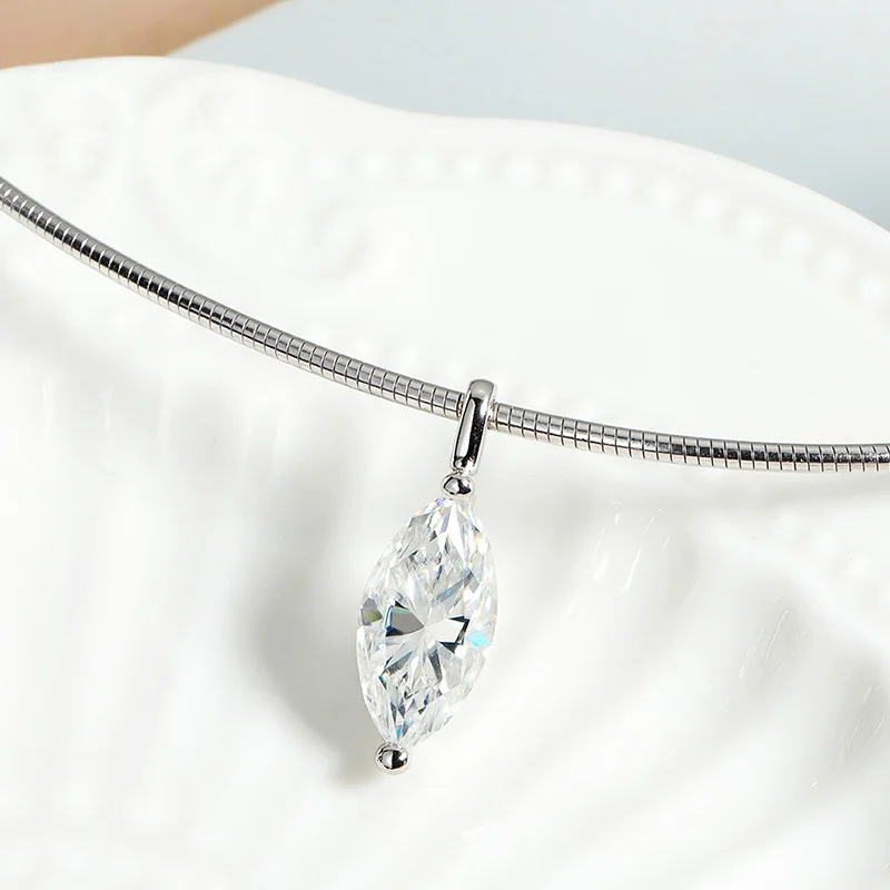 Smyoue 3CT 7*14MM Marquise Cut Moissanite Necklace for Women Solitaire Pendant Sparkling Chain Lab Diamond Pure 925 Jewelry