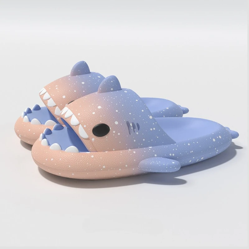 Cute Cartoon Shark Slippers For Women Men Gradient Color Summer Platform Shoes Night Glowing Style Couples Home Street Slides