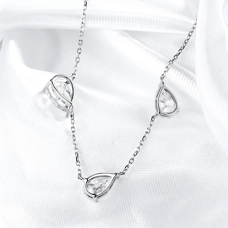 Smyoue Gradient Moissanite Necklace for Women 3 Gems Pear Cut Certified Luxury Pendant Lab Diamond Jewelry Sterling Silver 925