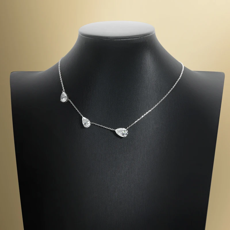 Smyoue Gradient Moissanite Necklace for Women 3 Gems Pear Cut Certified Luxury Pendant Lab Diamond Jewelry Sterling Silver 925