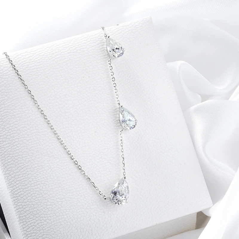Smyoue Gradient Moissanite Necklace for Women 3 Gems Pear Cut Certified Luxury Pendant Lab Diamond Jewelry Sterling Silver 925