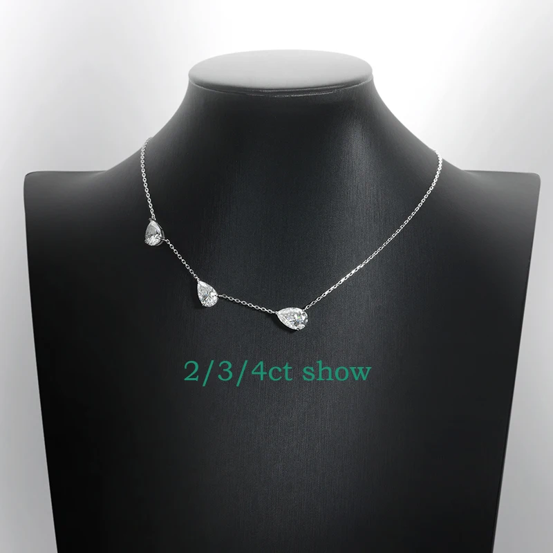Smyoue Gradient Moissanite Necklace for Women 3 Gems Pear Cut Certified Luxury Pendant Lab Diamond Jewelry Sterling Silver 925