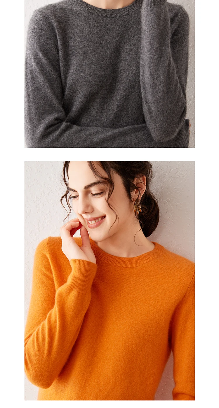 Women's 100% Pure Cashmere Sweater 2025 Fall Winter Crew Neck Long Sleeve Warm Soft Knitted Pullover New Knit Tops Women Clothes
