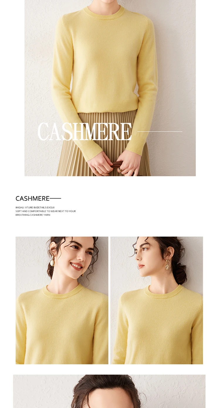 Women's 100% Pure Cashmere Sweater 2025 Fall Winter Crew Neck Long Sleeve Warm Soft Knitted Pullover New Knit Tops Women Clothes