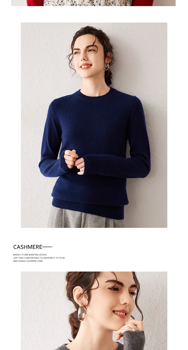 Women's 100% Pure Cashmere Sweater 2025 Fall Winter Crew Neck Long Sleeve Warm Soft Knitted Pullover New Knit Tops Women Clothes