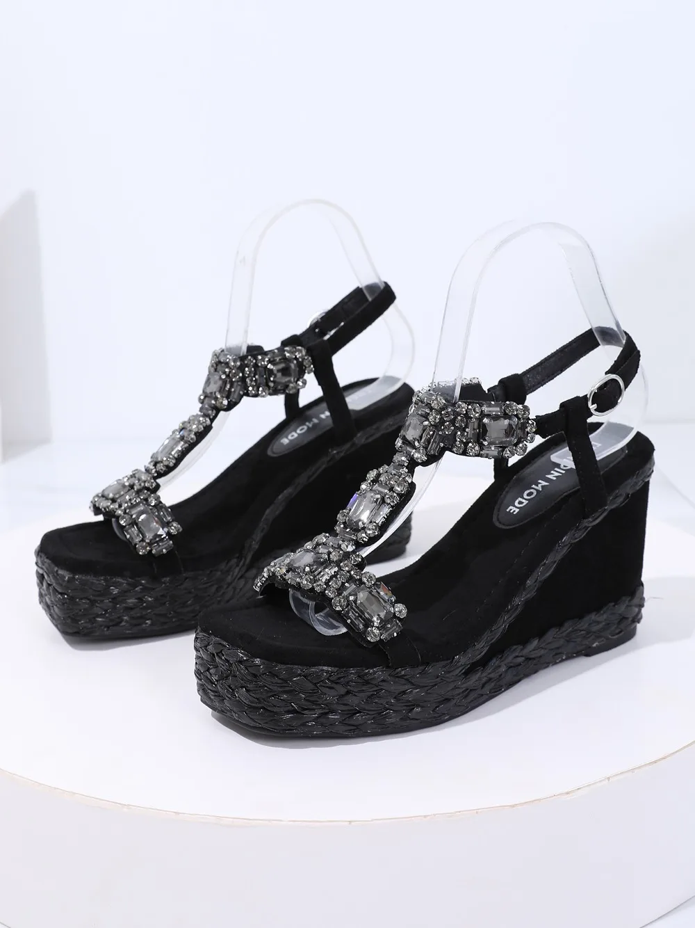 Trendin Mode Women's Velvet High Wedge Sandals 10cm Heel